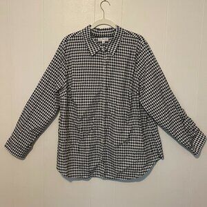 Kim Rogers Size 3X Black/White Houndstooth Pattern Long Sleeve Blouse